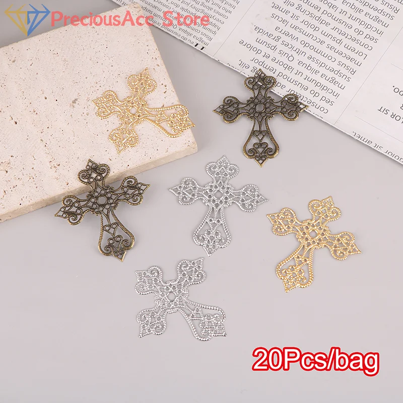 20 Pcs Metal Filigree Cross Flowers Slice Charms Base Setting Jewelry DIY Components Filigree Charms Accessories