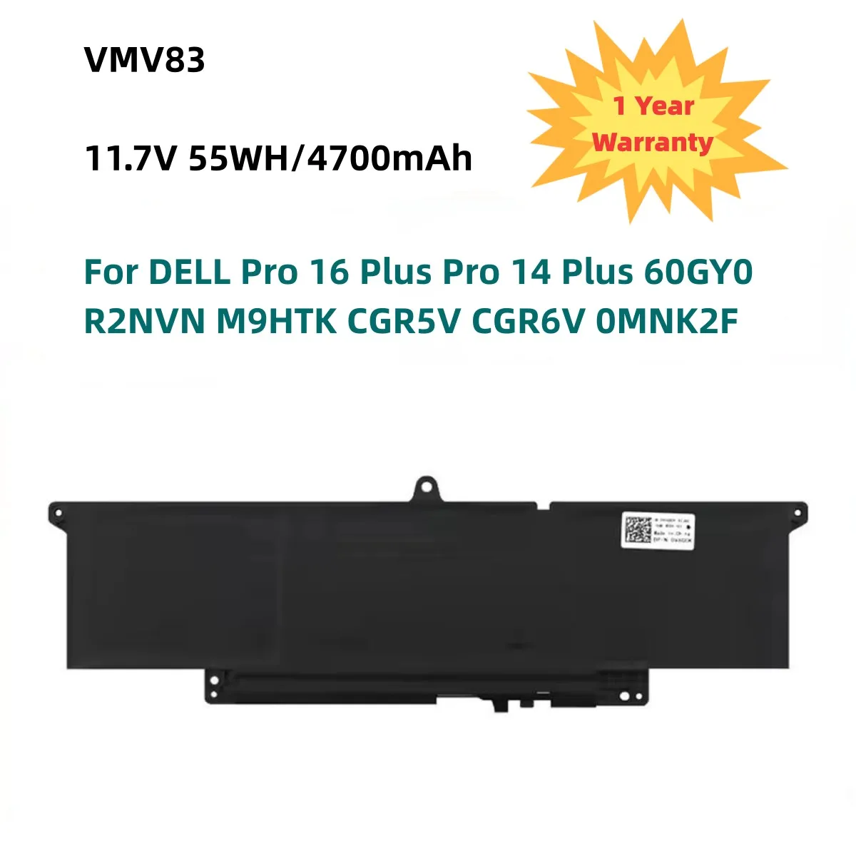 VMV83 11.7V 55Wh 4700mAh Laptop Battery For DELL Pro 16 Plus Pro 14 Plus 60GY0 R2NVN M9HTK CGR5V CGR6V 0MNK2F