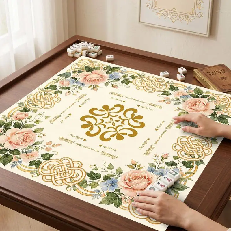VIKAMA Pink Rose Chinese Knot Mahjong Mat Zoned Silent Pad For American Charleston Mahjong Poker Desktop Cover Non Slip