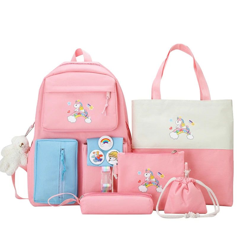 

5 piece set unicorn schoolbag backpacks for teenagers girl cute printing kids backpack fashion children's school bags for boys