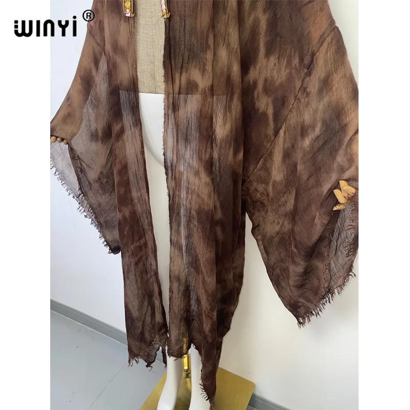 WINYI Women free size Skin-friendly soft retro tie-dye printed cardigan stitch Cocktail sexy Boho beach cover up Holiday kimono