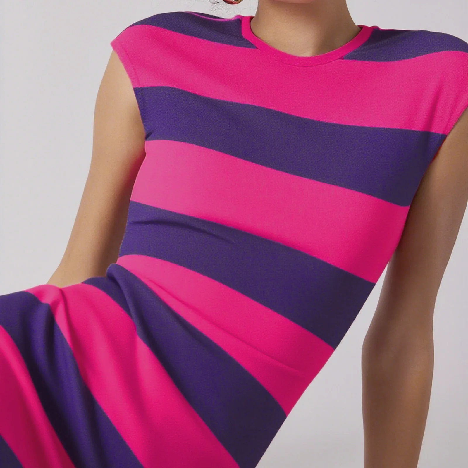 فستان نسائي للهالوين مخطط طويل Bodycon فستان نحيف بأكمام قصيرة ورقبة دائرية فستان بدون أكمام للحفلات والنوادي