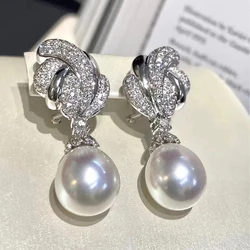 MeiBaPJ Luxurious 10-11mm Natural Rice Pearls Fashion Drop Earrings 925 Silver Fine Wedding Jewelry for Women