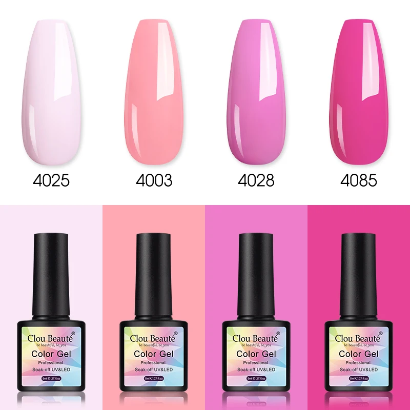

Clou Beaute 4pcs 8ml Color Gel Nail Polish Set Semi Permanent UV Gel Varnish All For Manicure Soak Off Nail Lacquer