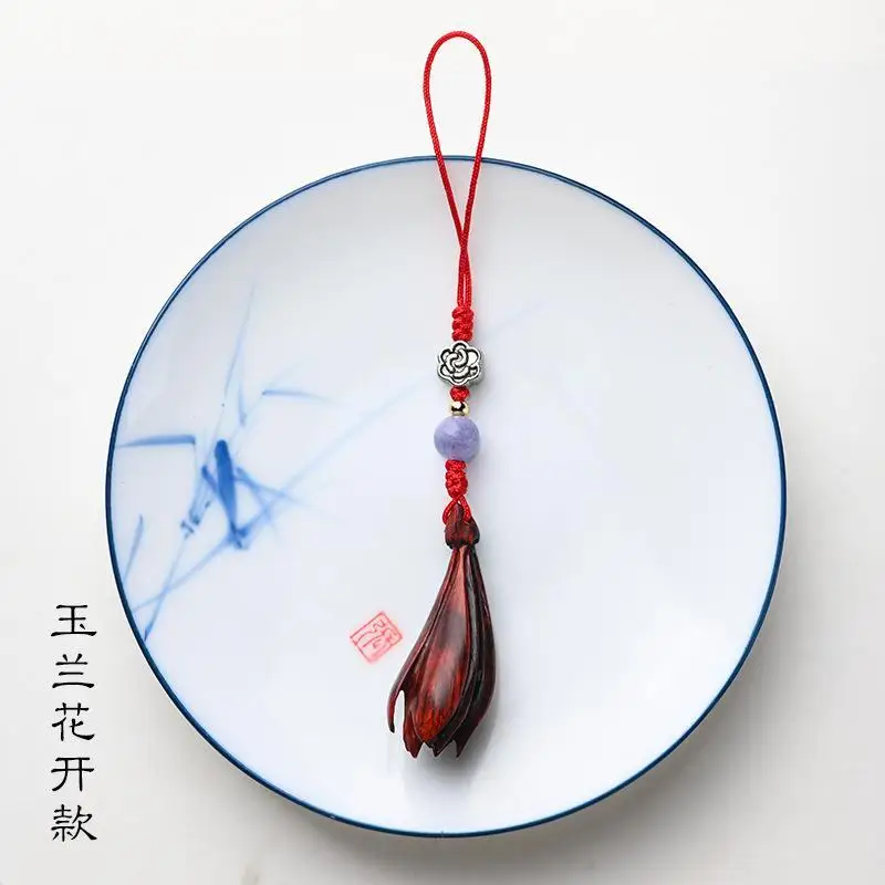 Xiaoye Purple Sandalwood Magnolia Ruyi Case Keychain Rope Phone Chain Antique Bag Hanging Decoration Pendant