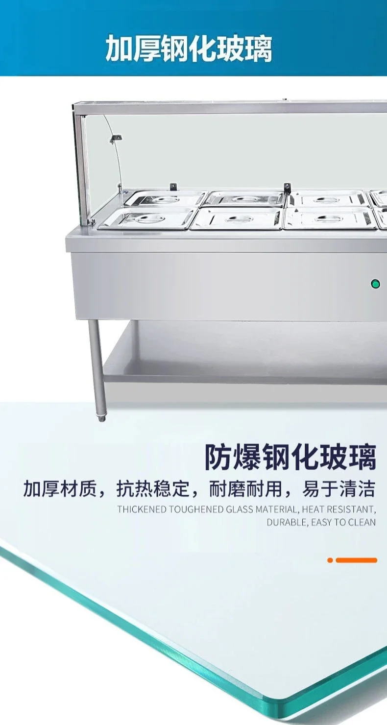 Thickened tempered glass cover type fast food sales table meal insulation cabinet