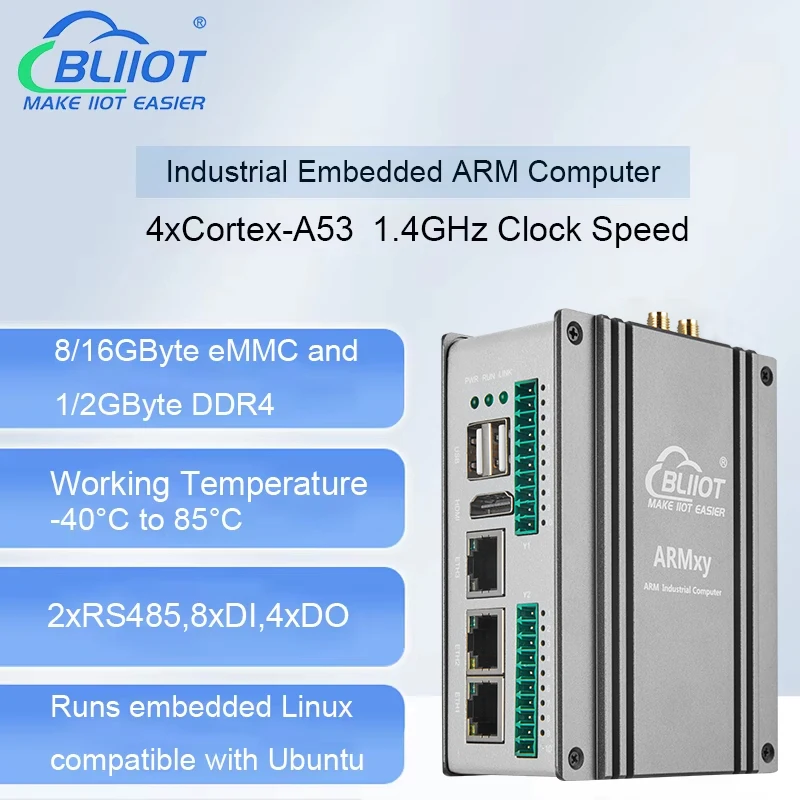 BLIIOT 4 * A53 ordinateur intégré industriel prise en charge Linux Ubuntu contrôleur industriel IoT Edge Computing 1.4GHz RS485 DI DO DDR4