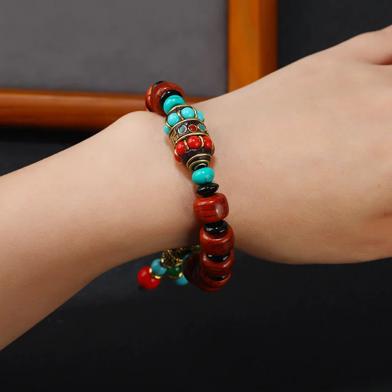Yak Bone Bracelet, Vintage Tibetan Ethnic Style, With Nepalese Turquoise Accents