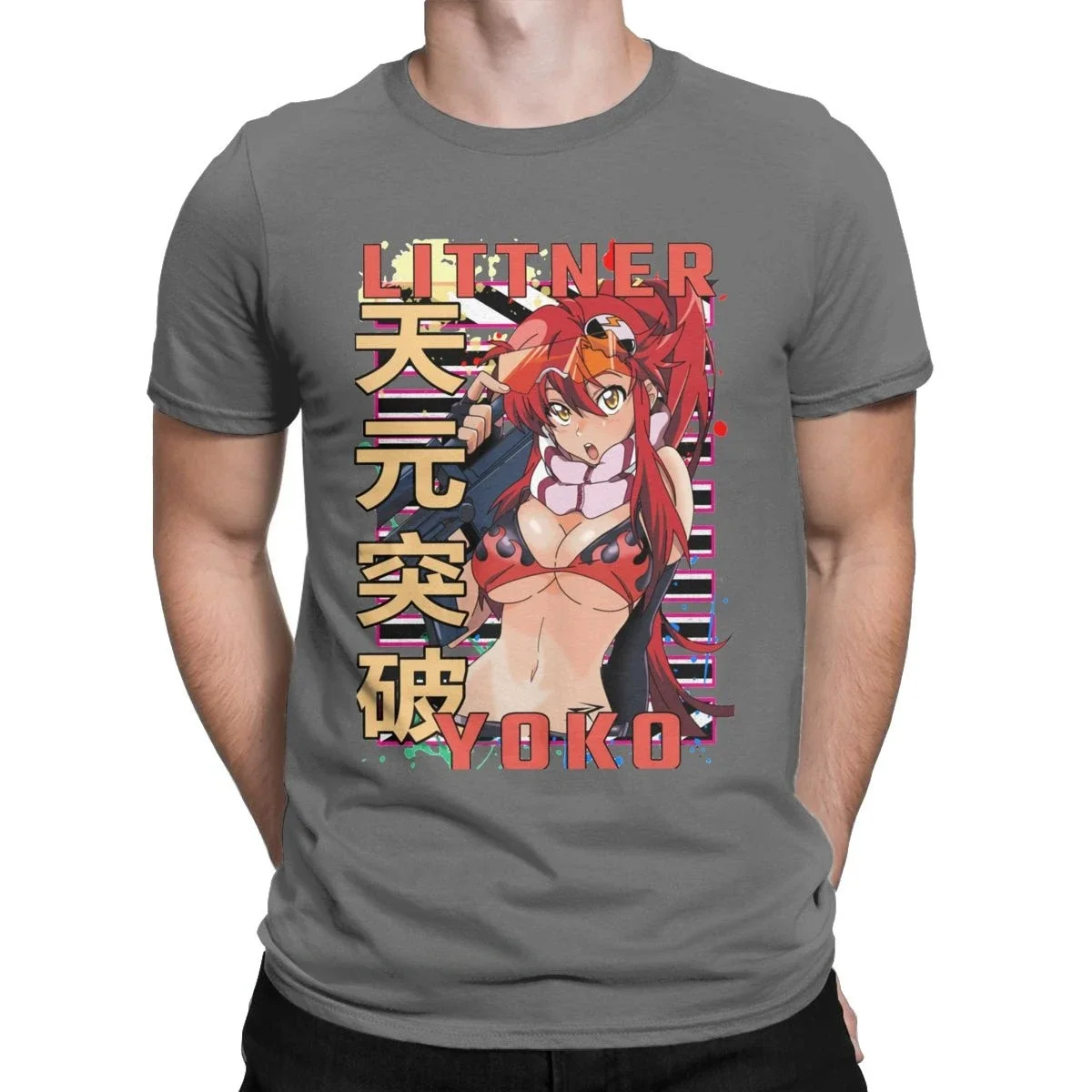 Harajuku Tops T Shirts Crewneck Clothing Plus Size Men Tee Shirt Yoko Littner Gurren Lagann Anime Funny Premium Cotton Tee Shirt