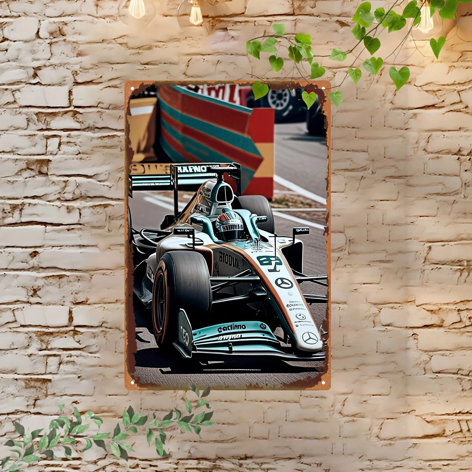 Aluminum Foil Racing Car Sign,  Vintage Wall Hanging Decorative Plaque for Home, Office, Bar - Durable Multipurpose Metal Sign