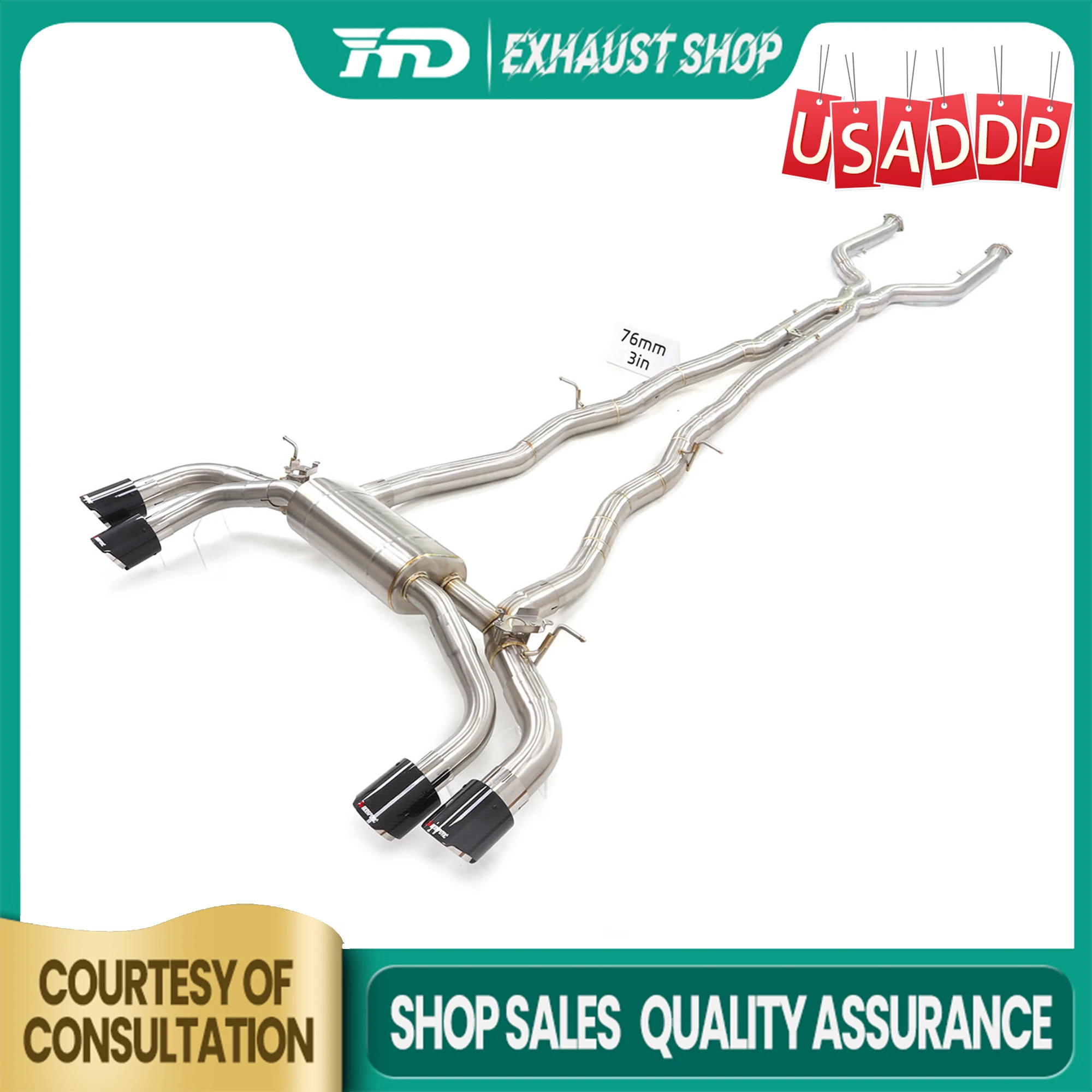 

HMD Exhaust Catback for BMW M5 G90 4.4T SS304 OEM Valve Muffler Tips Surface treatment brushed 76mm