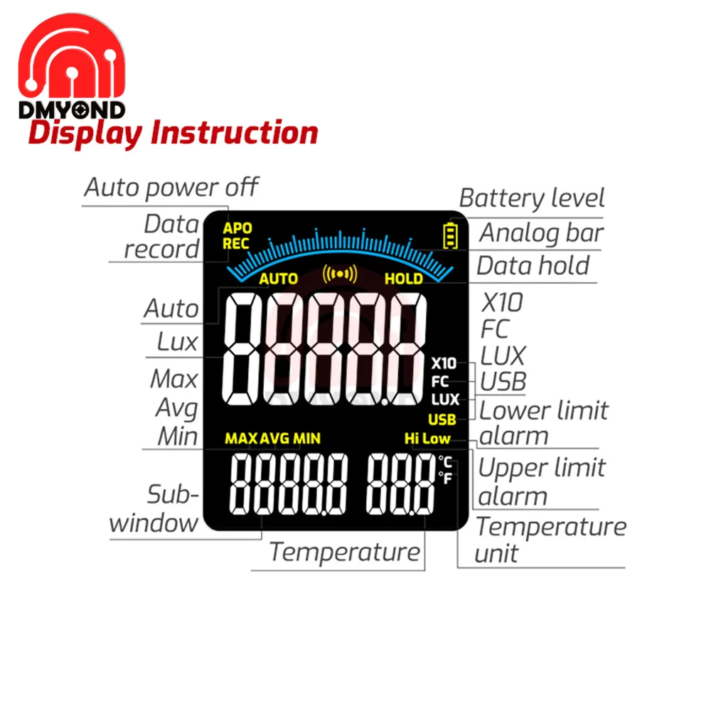 Imagem -05 - Fotografia Digital Light Meter Luxmeter Sonda Destacável Illuminometer Lux fc Fotômetro Enviromental Tester Ta632a b 200000lux