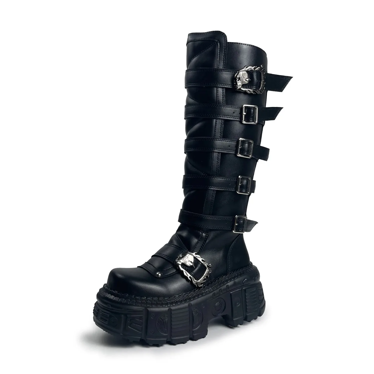 2026 New Women Y2K Alt Goth Multi Metal Buckle Platform Tank Sole Knee High Boots For Punk Street Daily Party Outfit