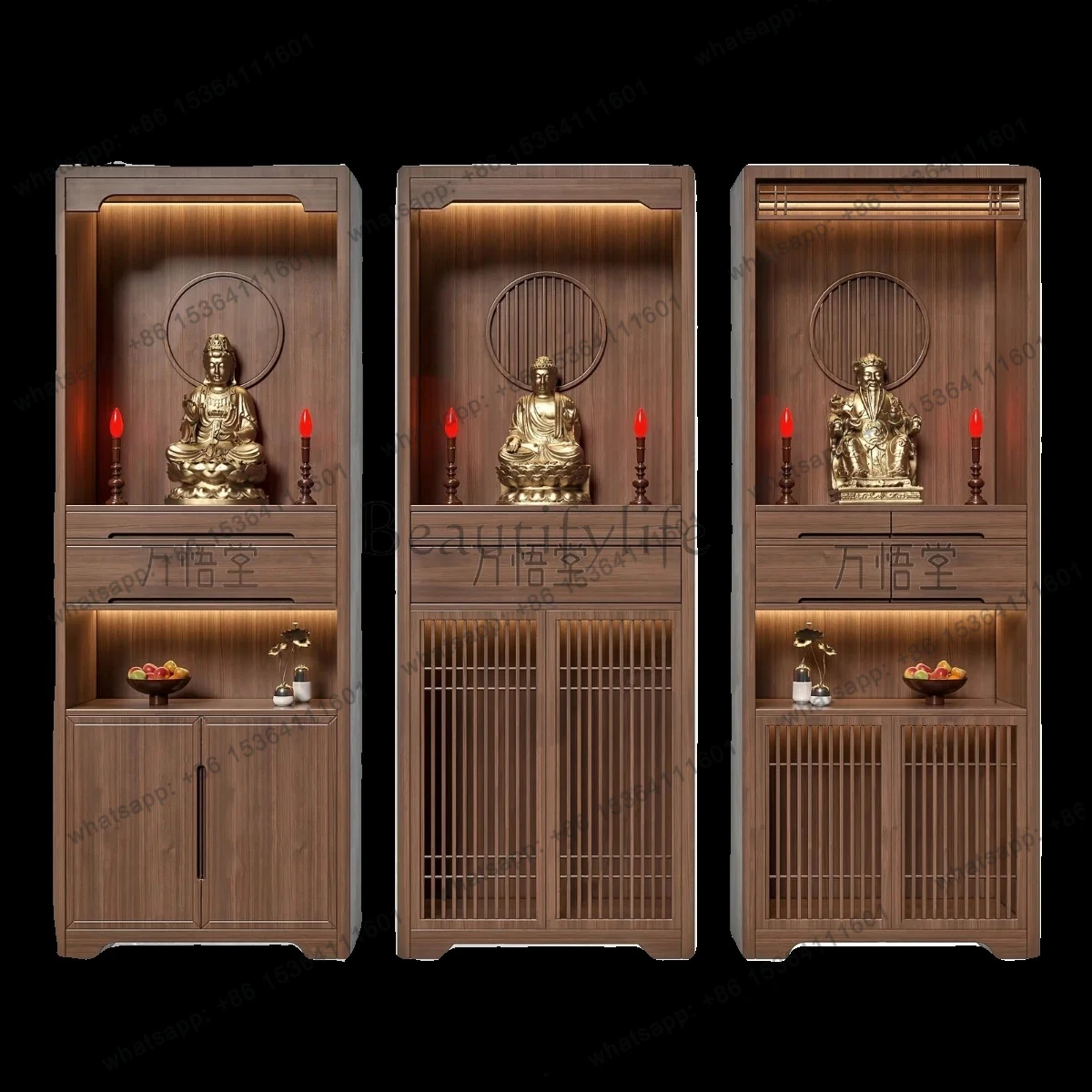 Solid Wood Two-layer Buddhist Niche Vertical Cabinet Guanyin Landlord Main Shrine Simple Table
