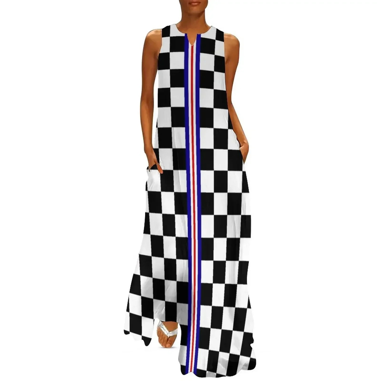 

Chequered Flag with Stripes Long Dress dress for women 2025 Aesthetic clothing Elegant gowns evening dress women