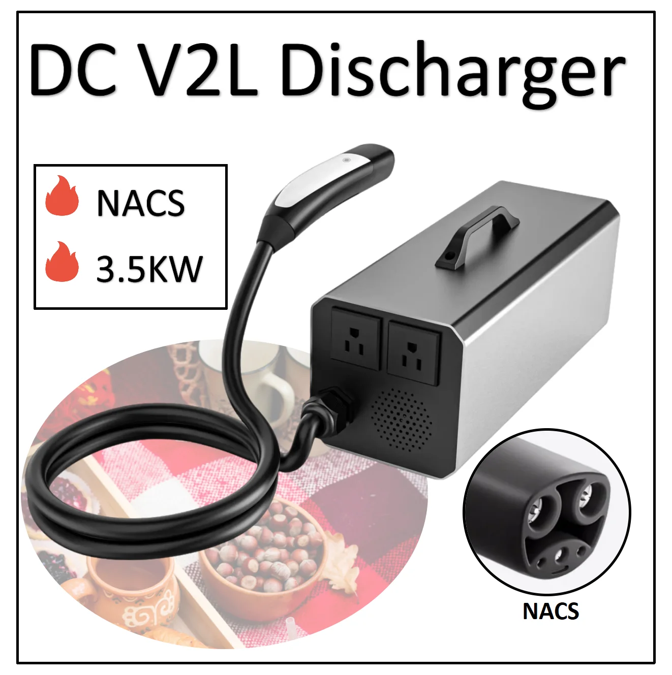 

ATV 2026 LGV2L-002 3.5KW NACS EV DC V2L Inverter UL94 V-0 Flame Retardant New Energy Vehicle Discharger Small Size Portable