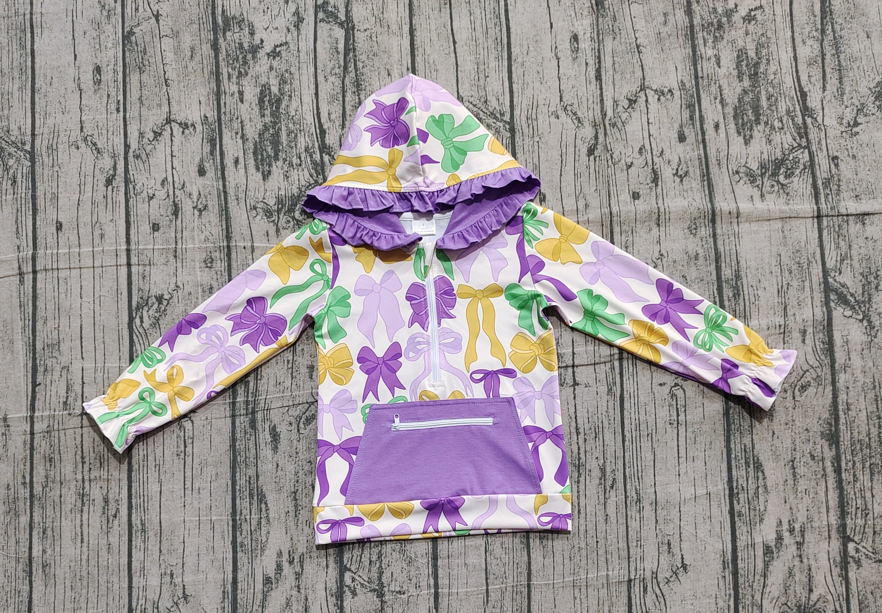 

Z1020-25 GT1222 Children Boutique Clothes Long Sleeve Bows Print Top Kids Girls Hooded Shirt