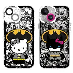 Cute Batmans hellokitty Phone Case for iPhone 15 Plus 14 Pro Max SE 13 Mini 11 XS Max 7 8 12 Pro XR 14 Transparent Soft Cover