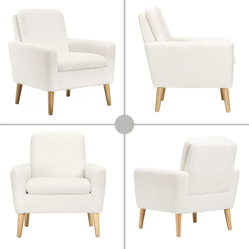 

Chair White Teddy Fabric Upholstered Comfortable Arm Chair Comfy Reading Chairs for Bedroom, Living Room Chair Small Sofa