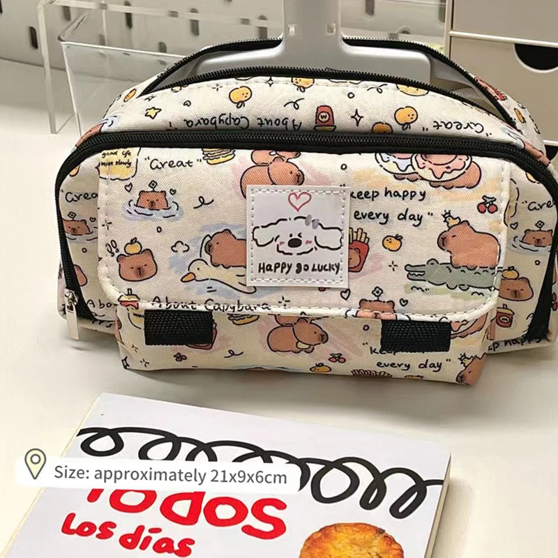 Imagem -03 - Portátil Capivara Flip Lápis Cases Bonito dos Desenhos Animados Lápis Bolsa Kawaii Papelaria Bolsa de Armazenamento Bolsas Cosméticos Porta-moedas Moda