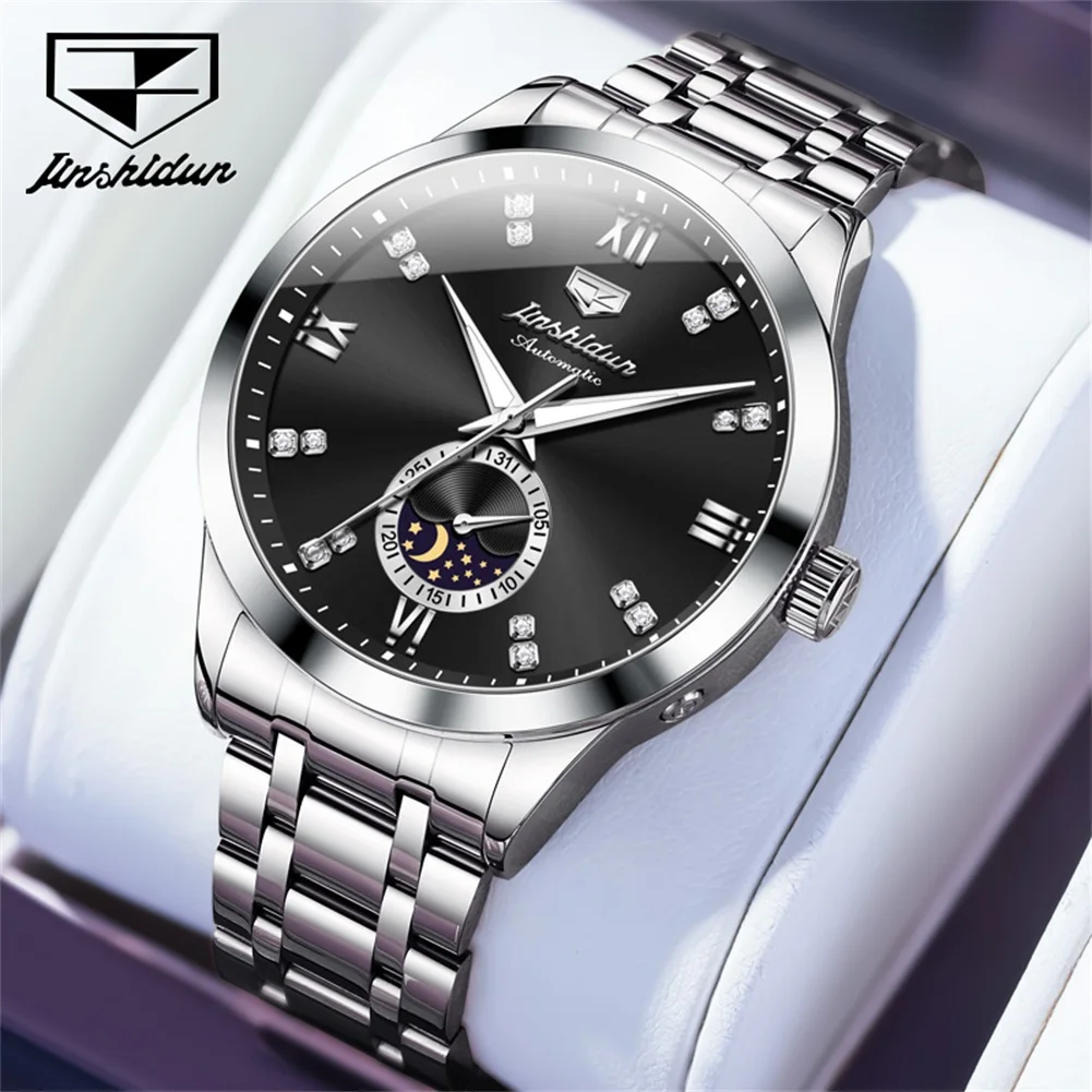 

JSDUN Fashion Luxury Automatic Mechanical Men Watch Top Brand Original Waterproof Calendar Moon Phase Luminous Wrist Watch Men
