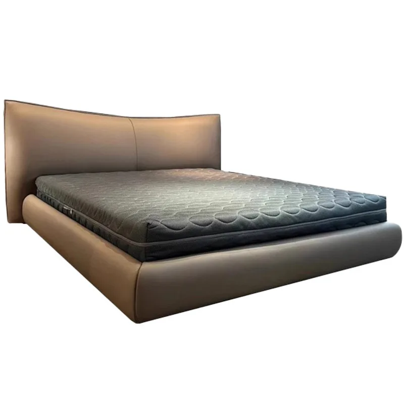 

Bedroom Double First Layer Leather Bed Italian Light Luxury Designer Black Large
