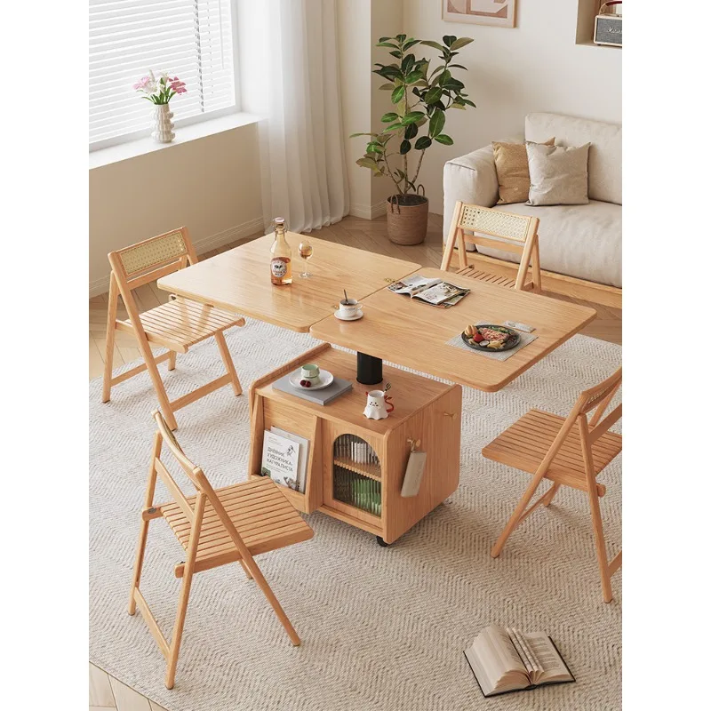 

Simple log cream wind movable coffee table with adjustable height