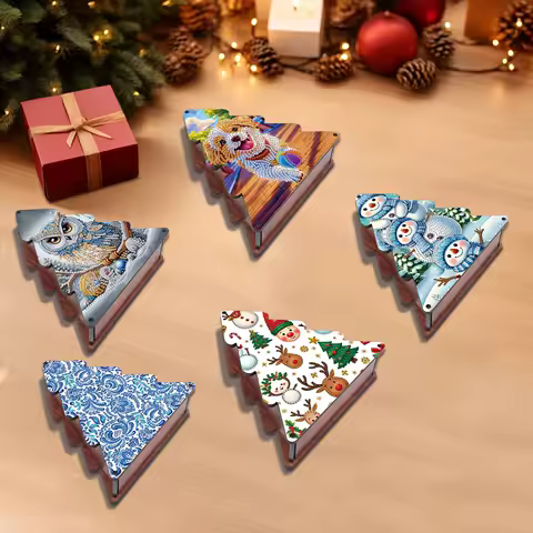 Diamond Painting Christmas Tree Shaped Storage Box Kits,Christmas Special Shaped Diamond Art Wooden Storage Box for Decor Gift