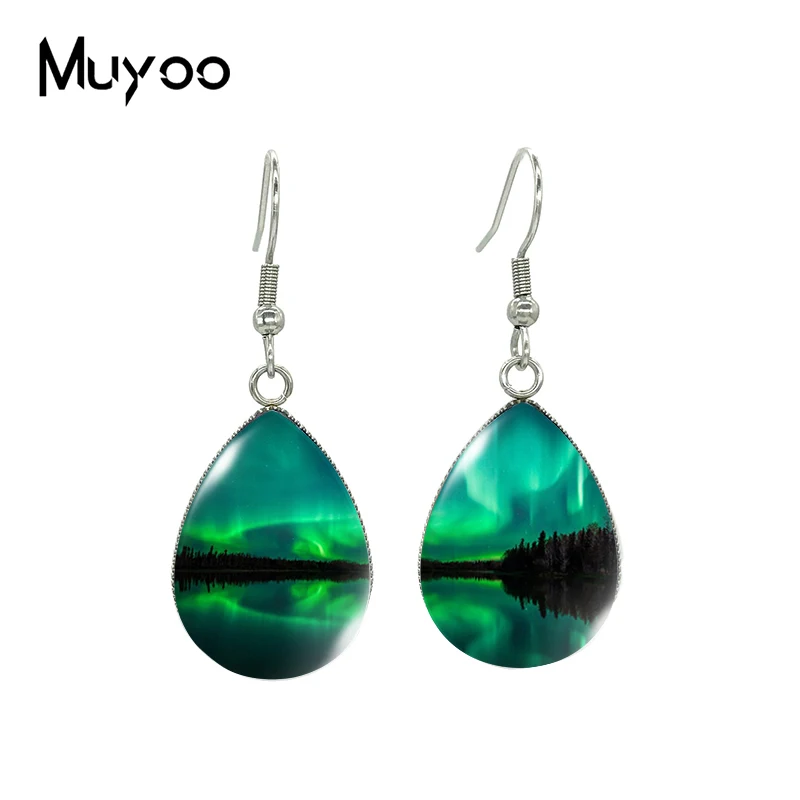 Pendientes de gota de lágrima de aurora boreal, pendientes de anzuelo de pescado de Aurora Boreal, joyería de cabujón de cristal, artículos hechos a mano, novedad de 2023