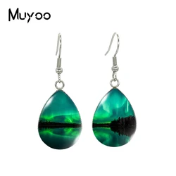 2023 New Northern Lights Tear drop Earring Aurora Borealis Fish hook Earrings Glass Cabochon Jewelry Handmade Items