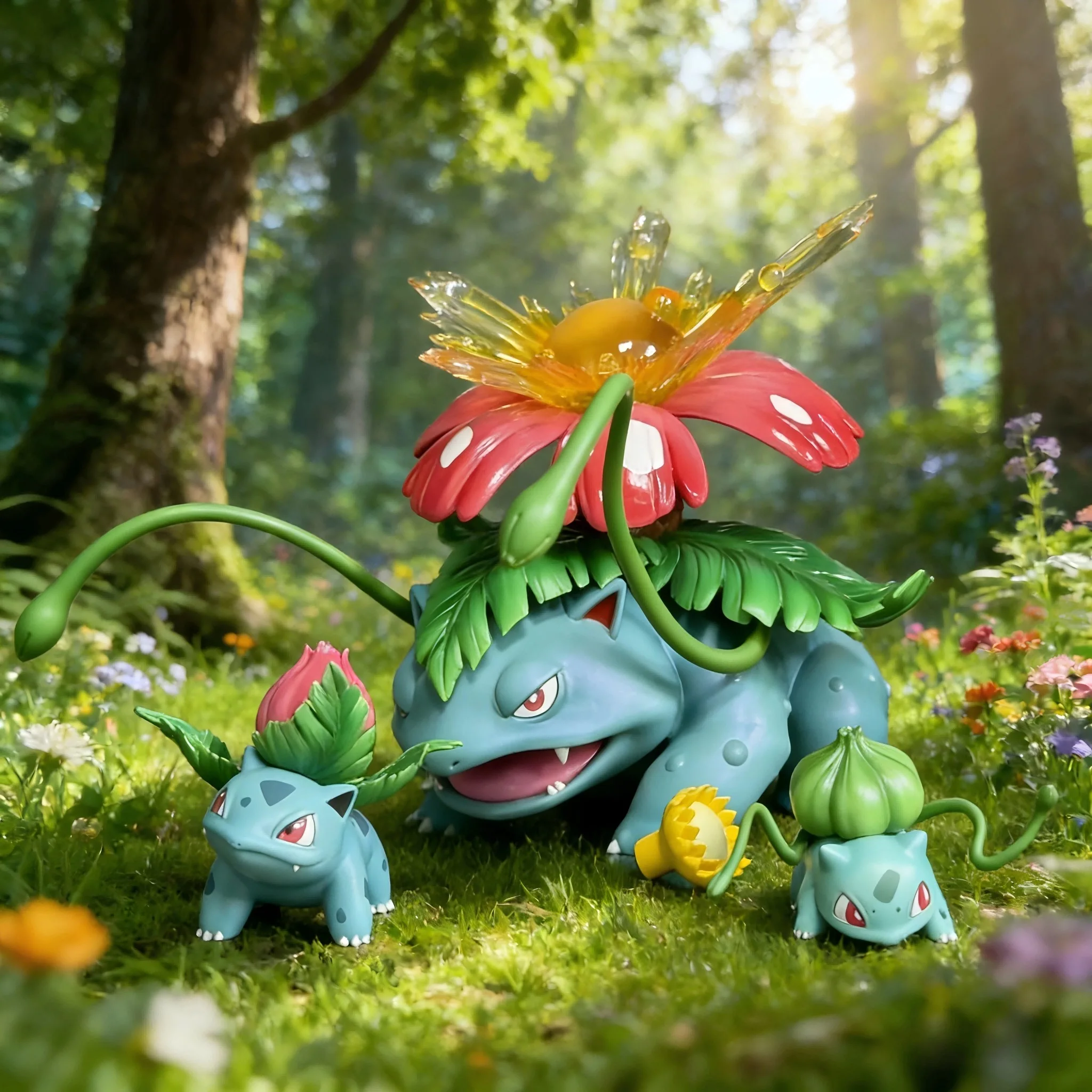 Anime Pokemen Figure Bulbasaur Evolutionary Combination Action Figure Pvc Statue Desktop Ornament Collection Model Toys Gifts