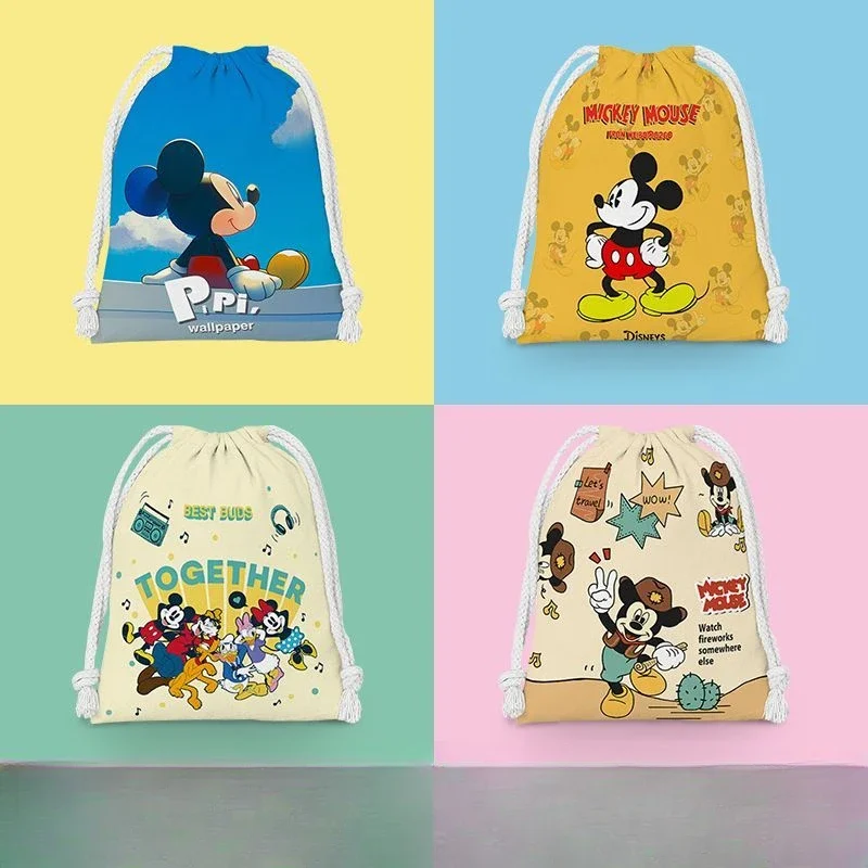 حقيبة تخزين محمولة عصرية لطيفة من ديزني ميكي للطلاب والطالبات مع أربطة برباط لمستلزمات الاستحمام