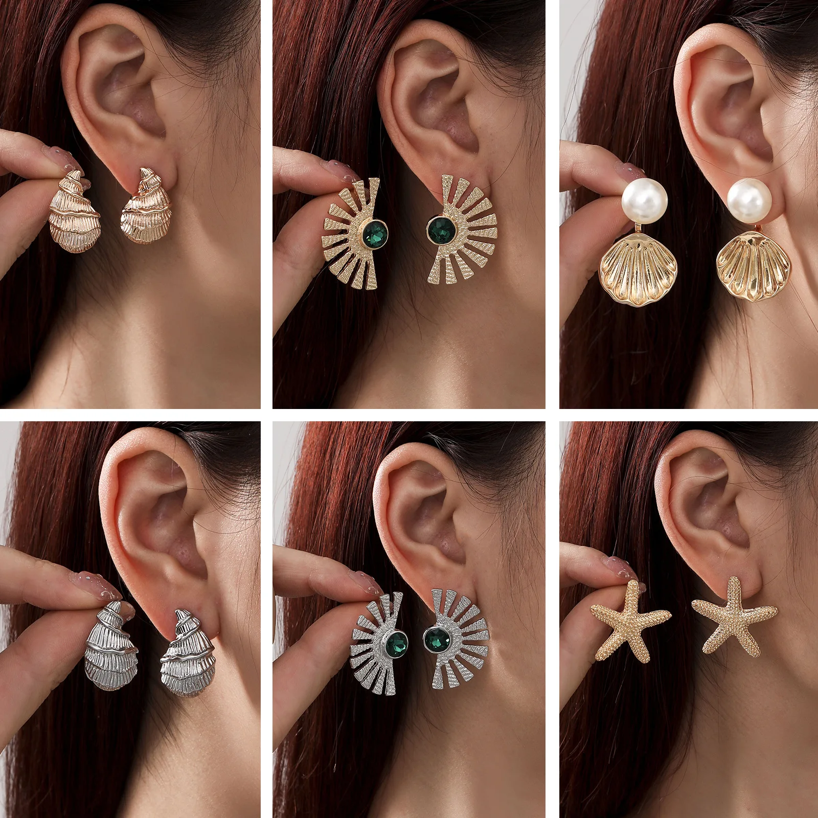 1set Hot Selling Fashionable Commuter Starfish Conch Earrings For women's Summer Versatile Ocean Themed high-end Sense Earrings 