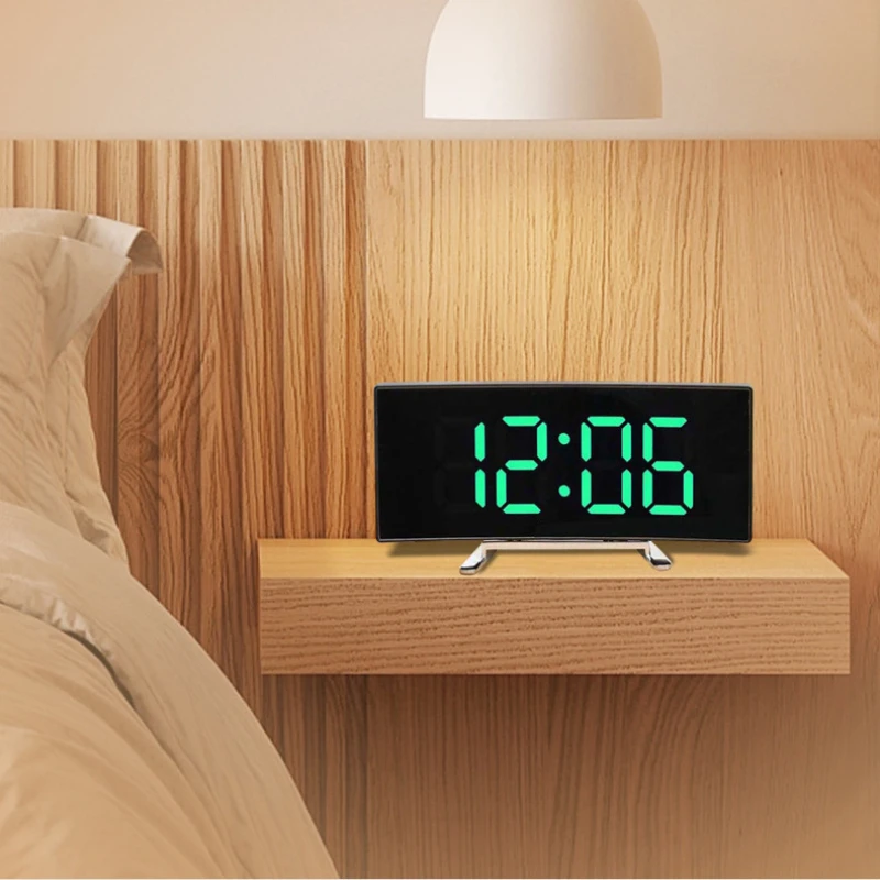 Curved Screen Luminous Electronic LED Digital Alarm Clock, Desk Living Room Bedroom Decoration Home LED Clock Decoration