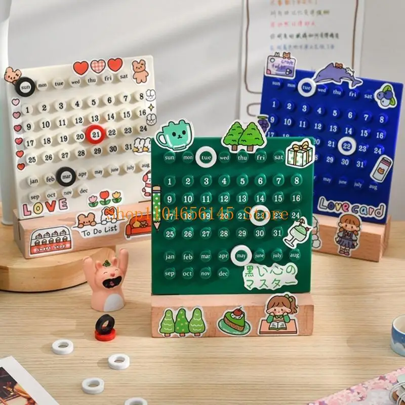 5Asd Desktop Calendario permanente con calendario madera ABS Calendario cuenta regresiva permanente con 3 anillos para