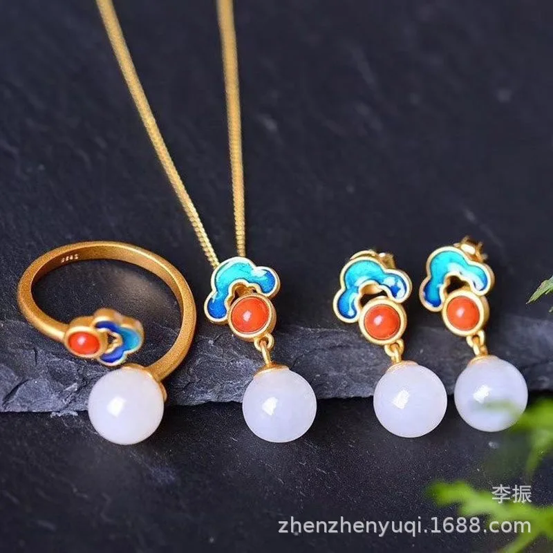 Hetian Jade Women Stud Drop Earrings