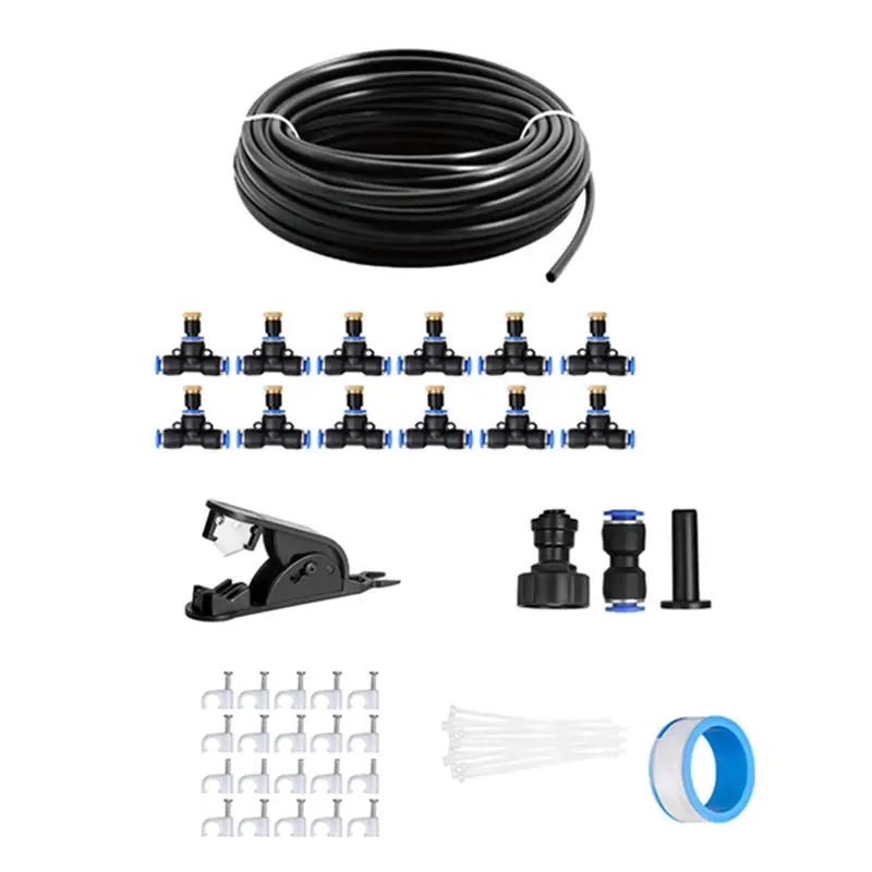 Y50A-Outdoor Misting Cooling System 33FT(10M), DIY Misting Line, 12Pcs Brass Nozzle (3/4Inch), Garden Greenhouse Trampoline