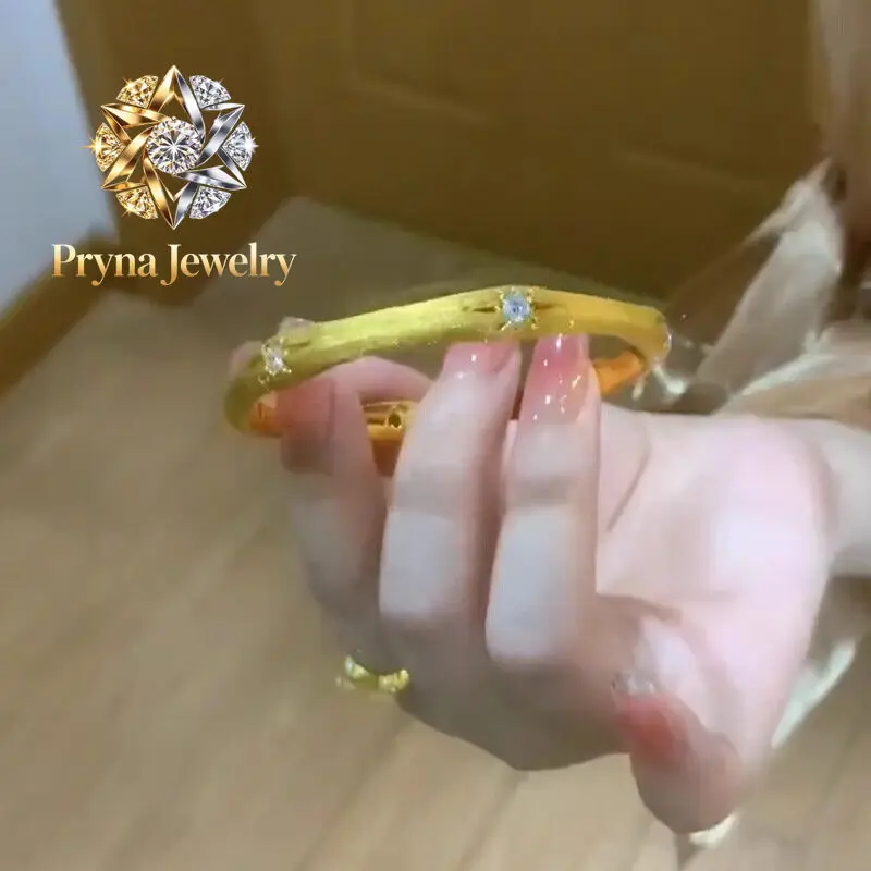 Pryna Jewelry   24K real gold French light luxury octet star silk loop au9999 bracelet set with diamond court style in the middl