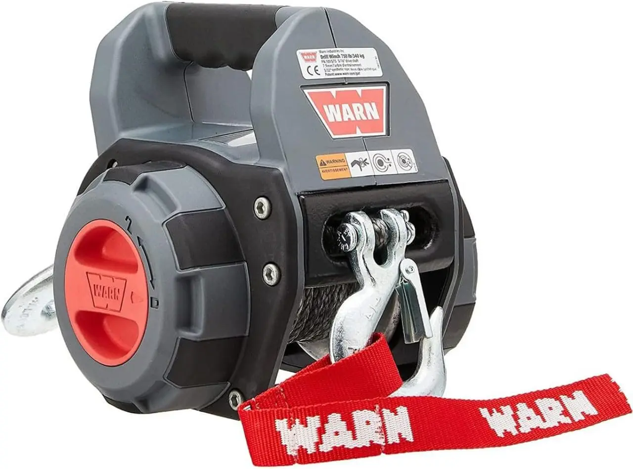 101575 Handheld Portable Drill Winch with 40 Foot Synthetic Rope: 750 lb Pulling Capacity , Gray