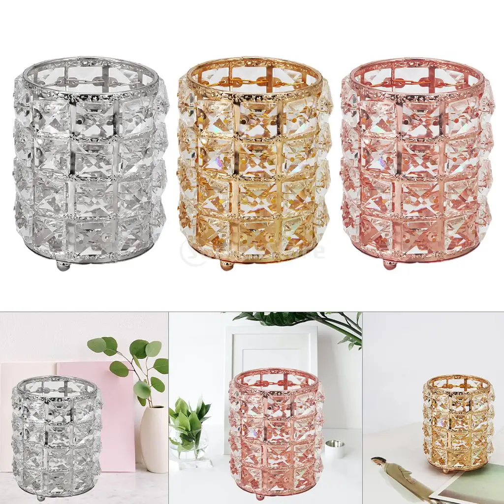 Crystal Makeup Brush Organizer Storage Bucket Bathroom Holder Cosmetics Case Organizer Pen Pencil Container