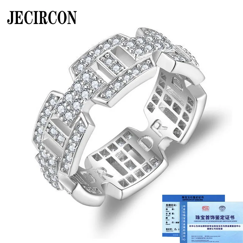 

JECIRCON 18K White Gold Full Diamond Moissanite Ring S925 Sterling Silver Row Ring Hollow for Men and Women New Style 1.3 Carat