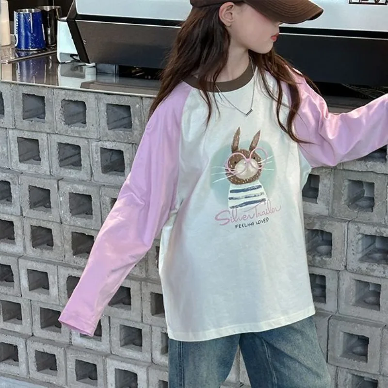 

Printing Tops Little Girl Clothes Kids Shirt Teenage T-shirts Children Top Tween Girls Spring Autumn Children's Long T-shirt