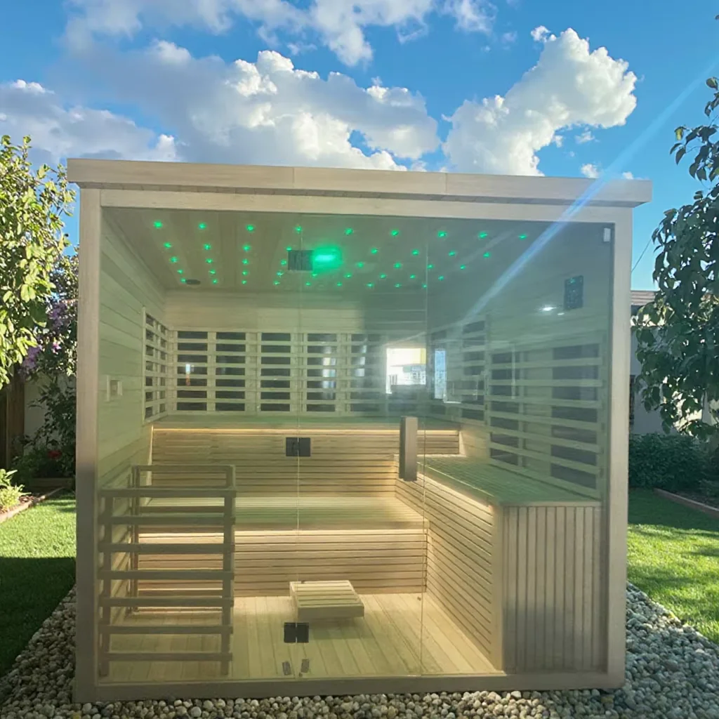 Solid Wood Outdoor Full Spectrum Red Cedar Spa Bathtub and Sauna Room with Modern Design for Villa