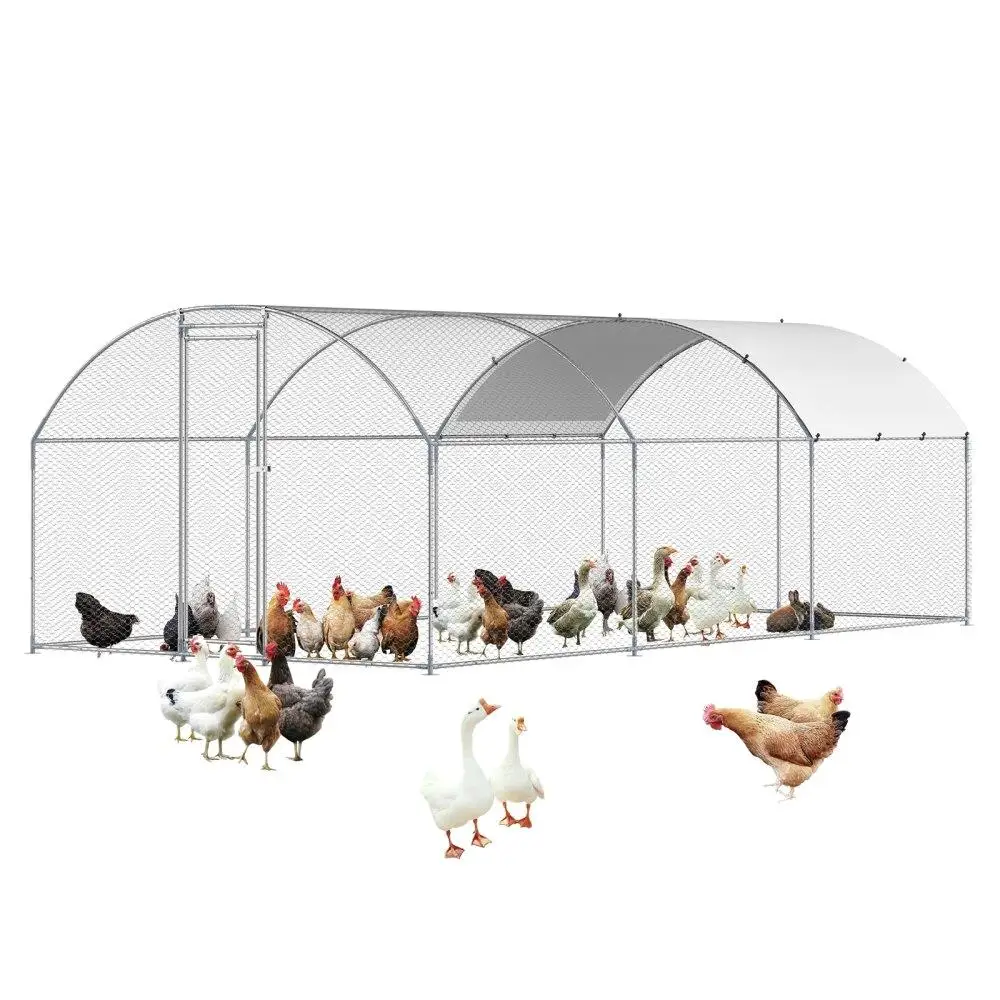 

Metal Chicken Coop Walkin with Cover Roof 9.8x19.6x6.5ft Outdoor Poultry Shelter Hen House Garden Fencing