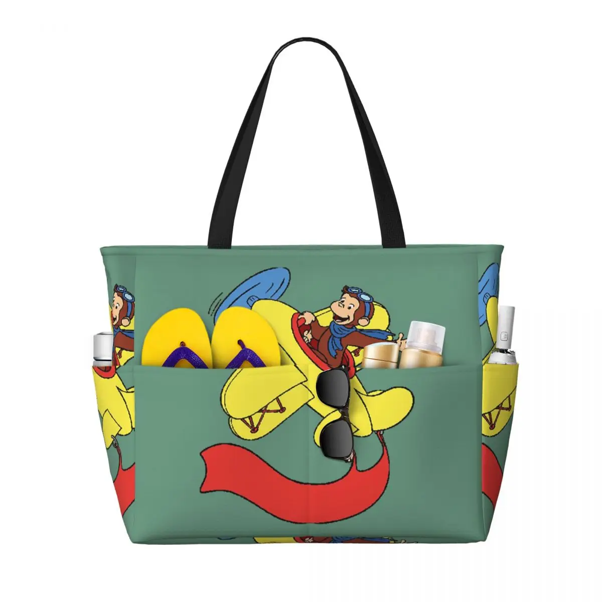 

Curious George In An Airplan Beach Tote Bag Sport Gym Yoga Duffle Large Tote Bag Women Travel Bag Fitness bag