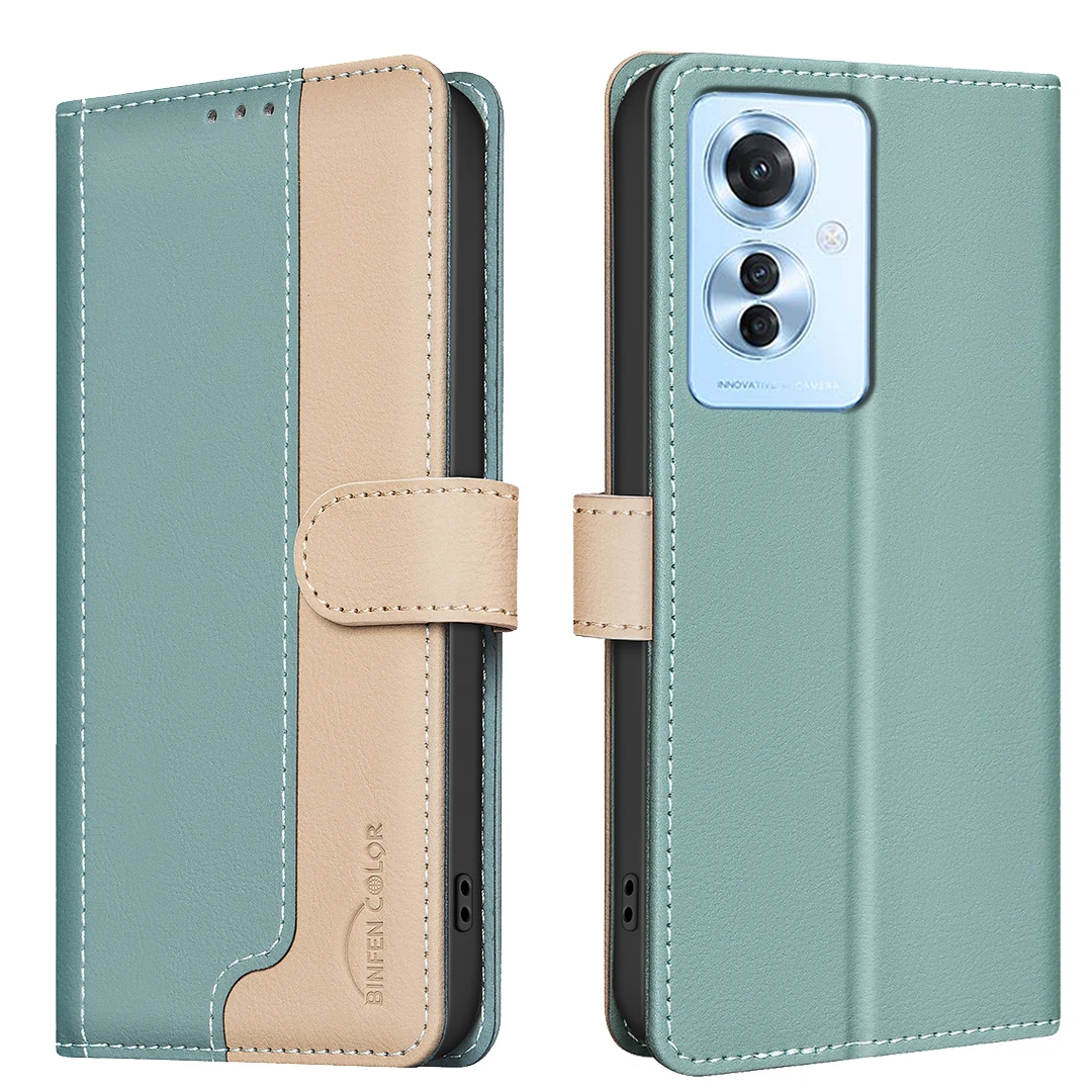 

For OPPO Reno 11F 5G Phone Case Protective Case Color-Blocked RFID Soft Shell Flip Leather Case