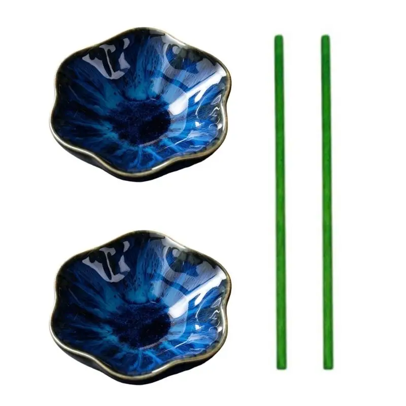 E8BD Ceramic Garden Water Bowl Set of 2, Form Shallow Dish for Butterflies Small Birds and Balcony Garden Display