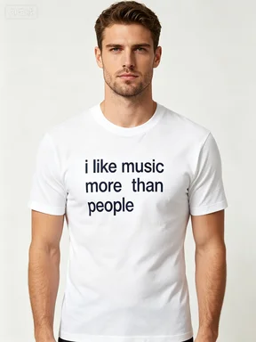 2026 Vintage T-Shirt I Like Music More Than People Text Graphic Unisex Tee Couples Matching Crew Neck Retro Streetwear Casual