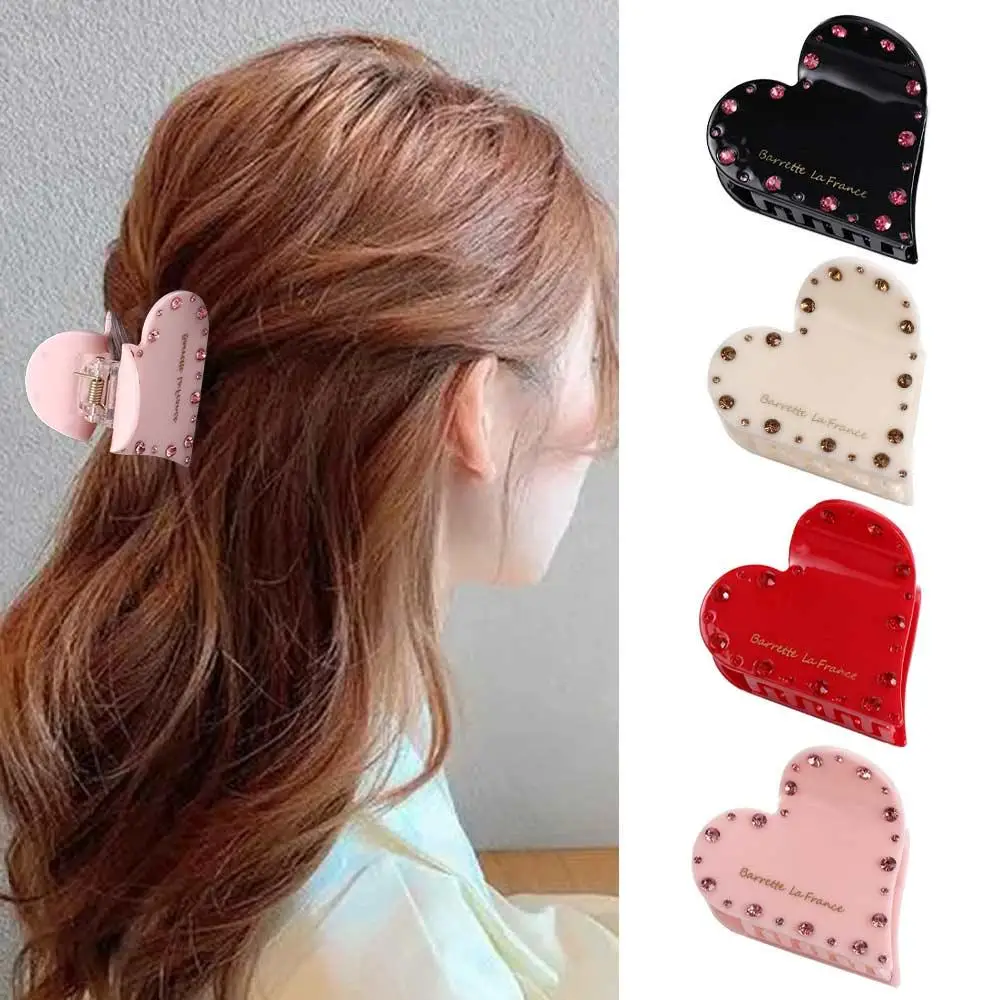 Acetic Acid Small Hair Claws Heart French Love Hair Claw Korean Style Grab Clip Diamond Hair Clip Female Hair Accessories