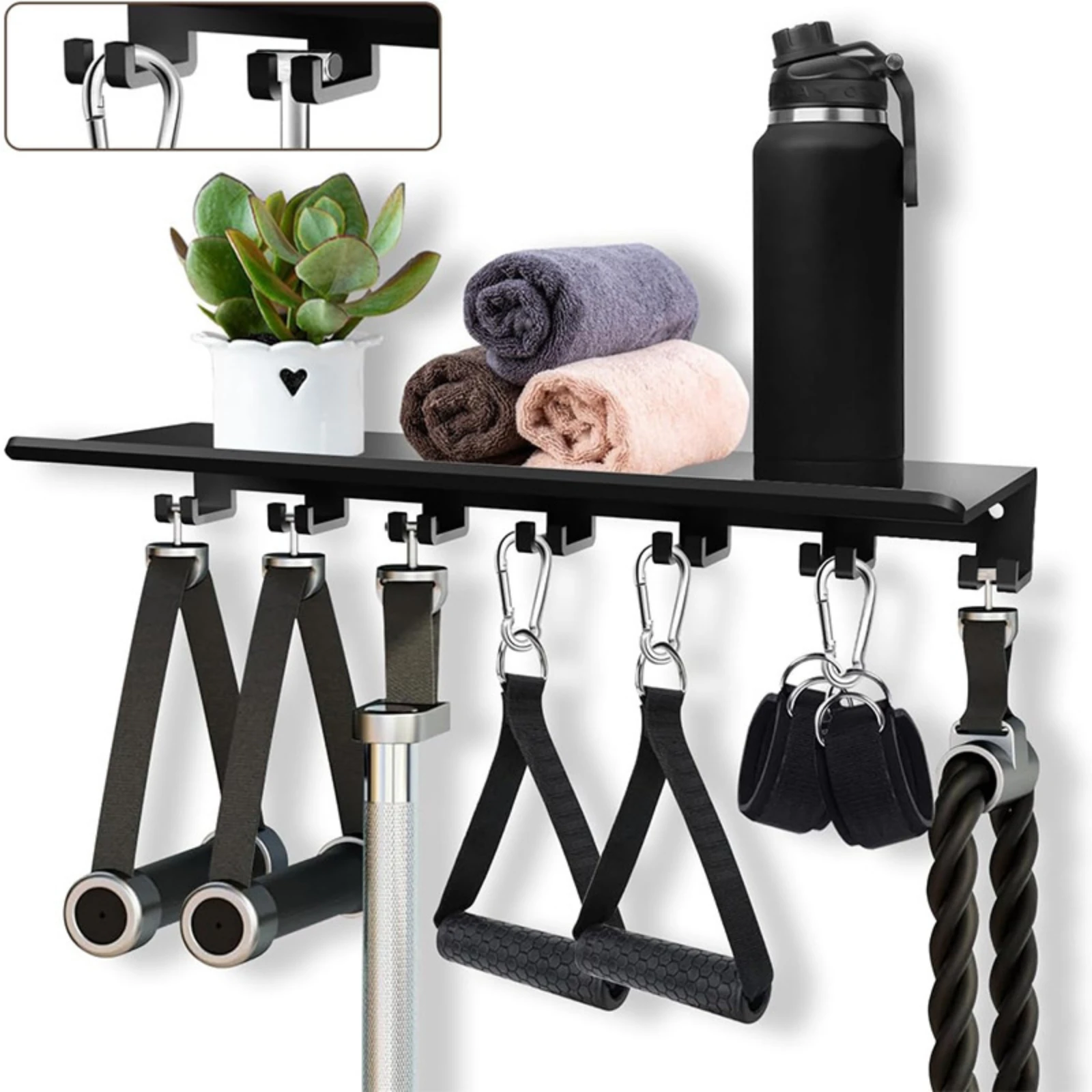 Gym Equipment Storage Rack with Hooks Heavy-Duty Wall-Mounted Fitness Equipment Storage Rack Wall Mounted Shelf Organizer Sturdy